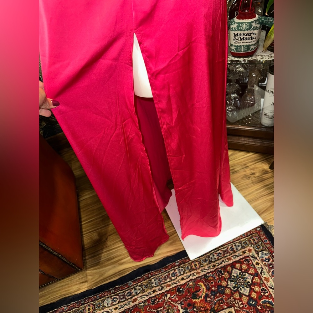 NWOT Opulessa Women HOT PINK Color Spaghetti Strap Simple Fitting Long Dress - Picture 12 of 17